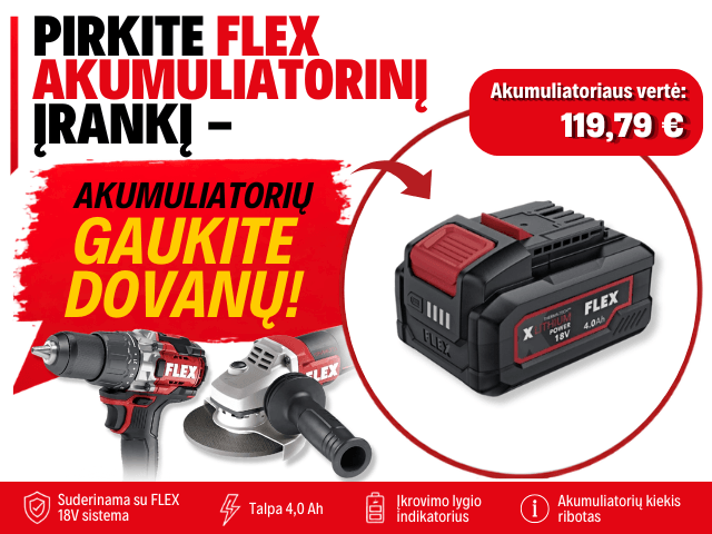 FLEX akumuliatorius dovanų!